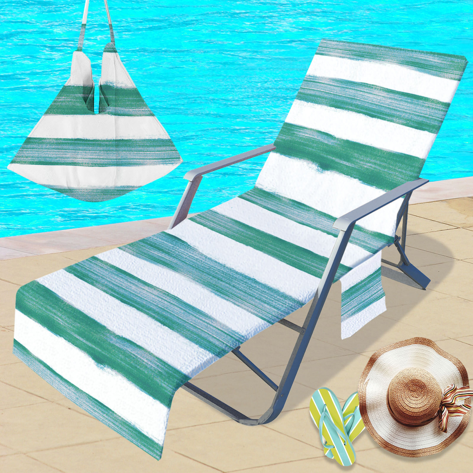 Descuento de Temporada Funda para sillas de playa, funda para sillas de playa de microfibra, serie de rayas de Color sólido, funda para sillas de playa, playa de verano